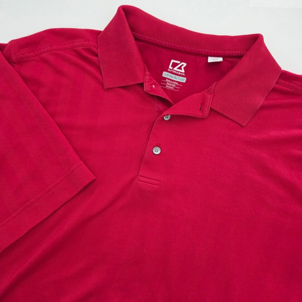 Cutter & Buck Polo Shirt Red Moistuer Wicking Herringbone DryTec Luxe Mens XXL